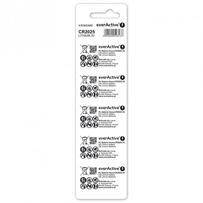 Knoopcelbatterijen EverActive CR2025 3V, 5 stuks