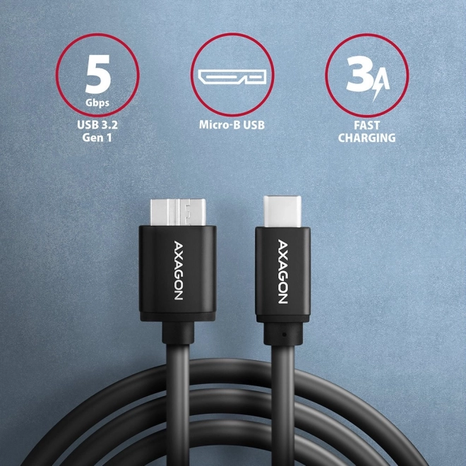 Kabel Micro-B USB naar USB-C 3.2 Gen 1 1m 3A ALU PVC