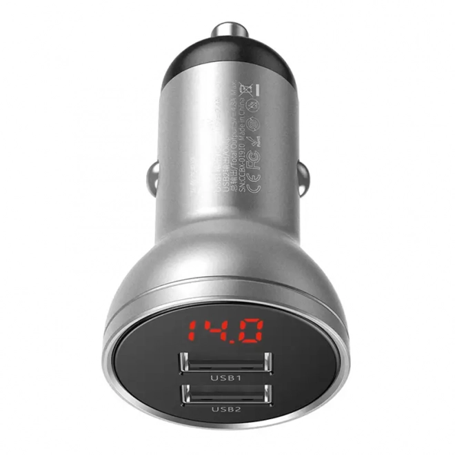Baseus autolader met 2 USB-poorten en LED-display