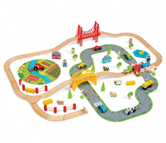 Bigjigs Rail Houten Treinbaan met Plattelandsweg 80 stuks