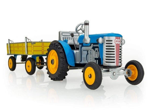 Tractor Zetor met aanhangwagen blauw op sleutel metaal 28cm Kovap in doos