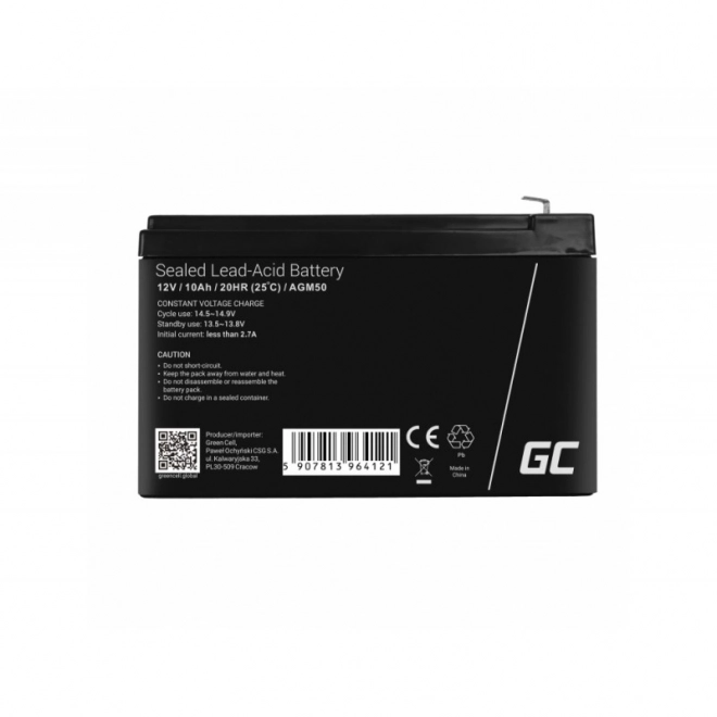Oplaadbare batterij AGM VRLA Green Cell AGM50 12V 10Ah (voor UPS, speelgoedautootjes, grasmaaiers)