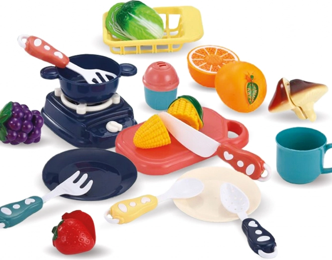 Keukenset in mandje voor kinderen – blauw