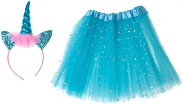 Carnavalskostuum eenhoorn - haarband + rok – Blauw