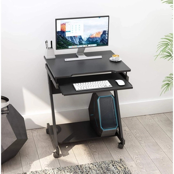 Compact modern computerbureau met uitschuifbaar blad en wieltjes