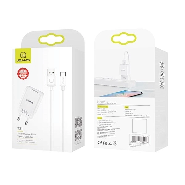 Netvoeding USB-lader met kabel USB-C 2,1A