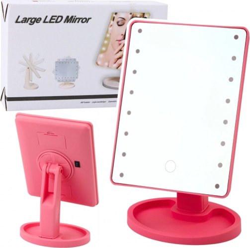 Cosmeticaspiegeltje met LED-verlichting en verstelbare standaard roze