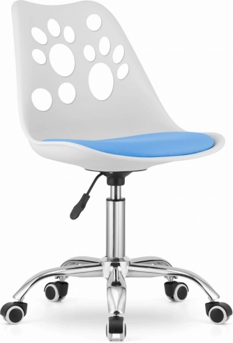 Moderne bureaustoel wit en blauw met chromen basis