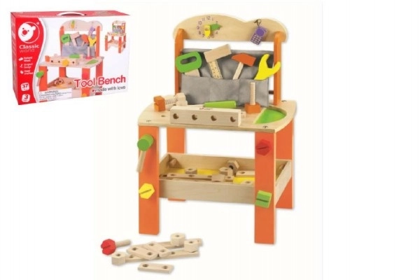 Stoel/Ponk met gereedschap hout 38 stuks 40x56x28cm in doos 42x30x13cm