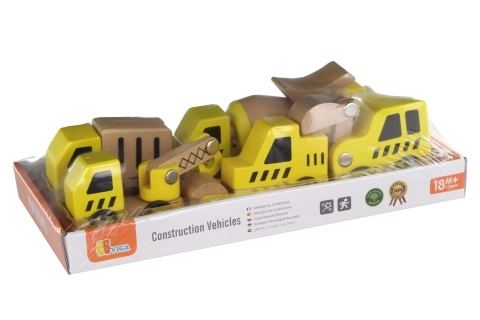 Houten set bouwvoertuigen