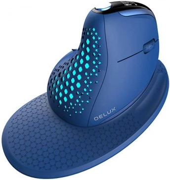 draadloze verticale muis DELUX M618XSD met OLED, BT + 2,4 GHz en RGB (blauw)