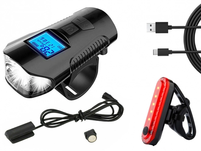 Multifunctionele fietslamp 3-in-1 met LED, kilometerteller en claxon