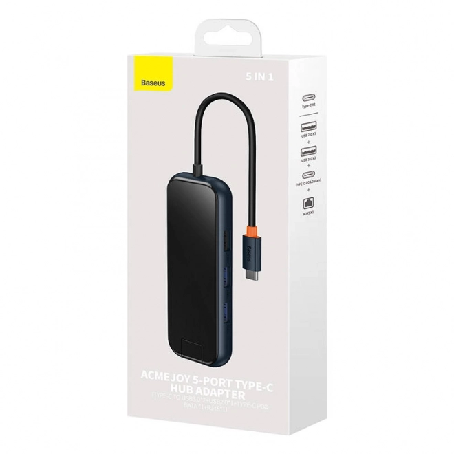 Baseus AcmeJoy 5v1 USB-C Hub met 2x USB 3.0, USB 2.0, USB-C PD en RJ45