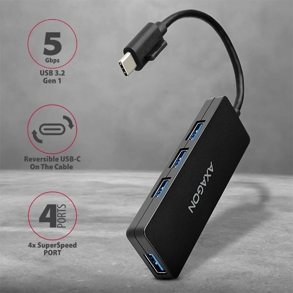 Axagon Slim USB Hub met 4 USB-poorten USB 3.2 Gen 1 met 14cm Type-C kabel