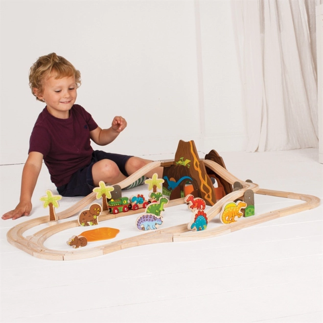 Kleurrijke dinosaurusfiguren en trein