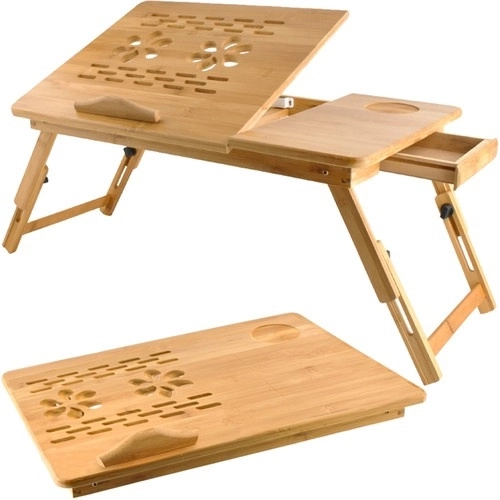 Bamboe verstelbare laptoptafel 17″ met ventilatie en lade