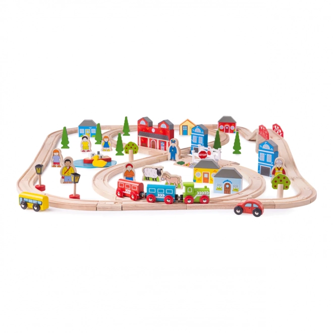 Bigjigs Rail Houten Treinset stad en dorp 101 stukken