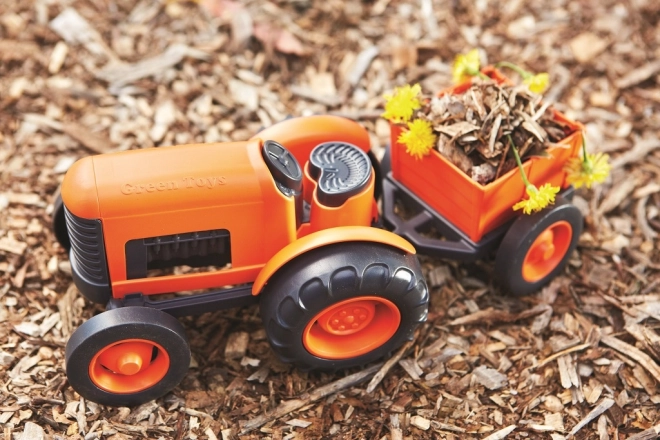 Tractor met oranje aanhanger van Green Toys