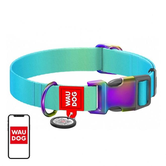Nylon halsband met QR-code, Waudog gradient, blauw, maat XL