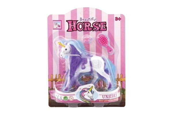 Eenhoorn/paard pluche 15cm met zadel en accessoires 2 kleuren op kaart