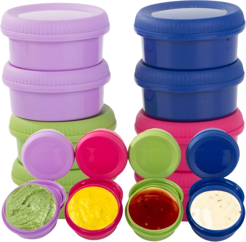 gekleurde bakjes voor dips en sauzen 80 ml – set van 8 stuks met deksel