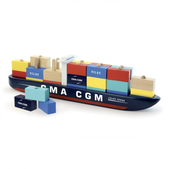 Vilac Houten bouwpakket containerschip CMA CGM Jules Verne