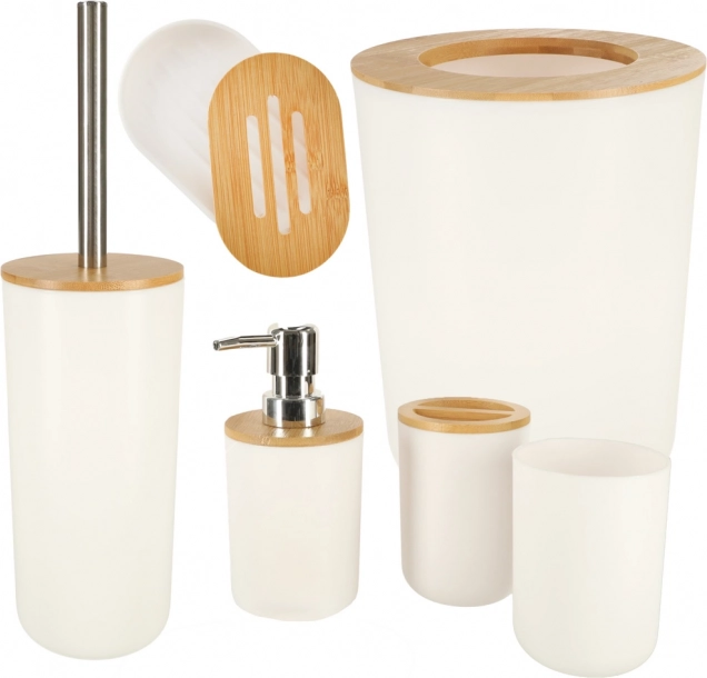 Badkamer set 6-delig wit met bamboe-accenten