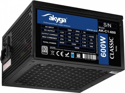 Akyga AK-C1-600 ATX-voeding 600 W Classic met 80 PLUS-certificering