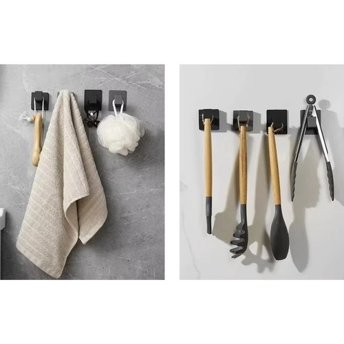 zwarte zelfklevende handdoekhaak in loftstijl - set van 4 stuks