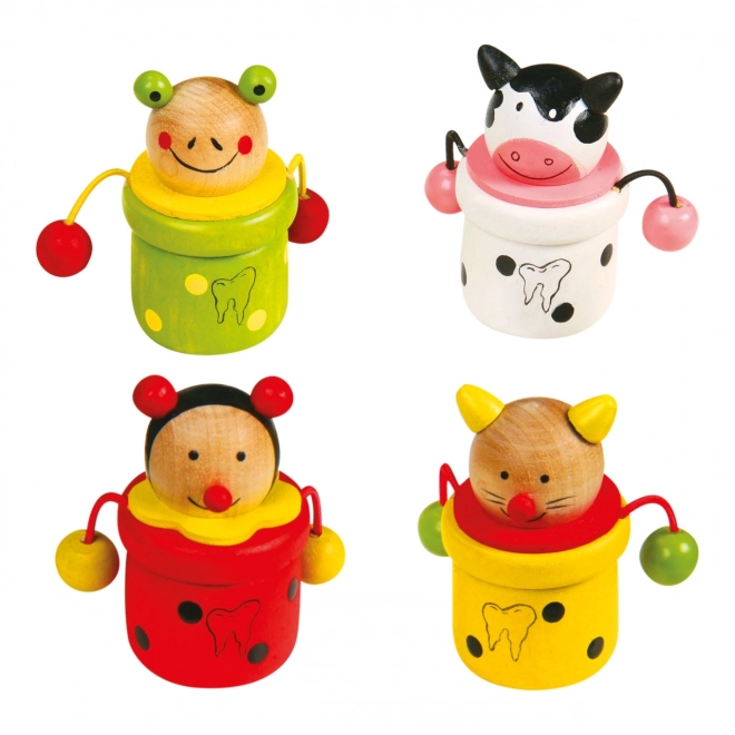 Houten doosjes voor tandjes Dieren 4 stuks