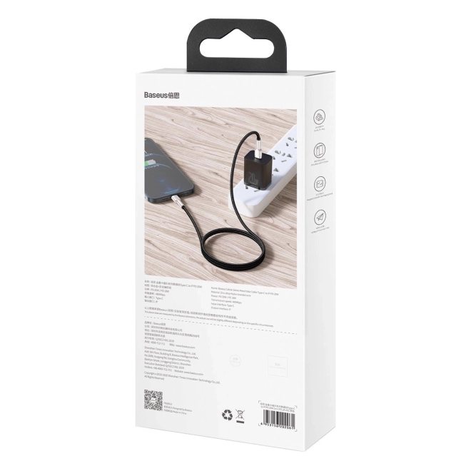 Baseus USB-C naar Lightning kabel Cafule 20W, 2m zwart