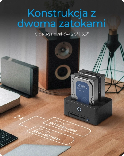 Kaartlezer met dubbele dockingstation voor SSD/HDD
