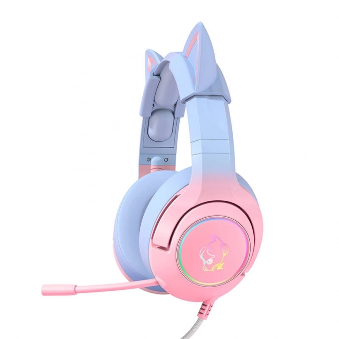 Game-hoofdtelefoon roze-blauw met kattenoortjes