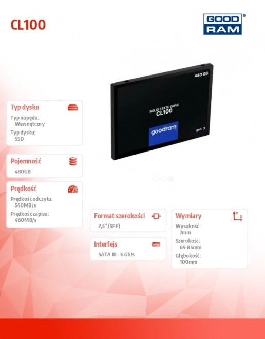 SSD schijf Goodram CL100 Gen.3 480GB SATA III 2,5"