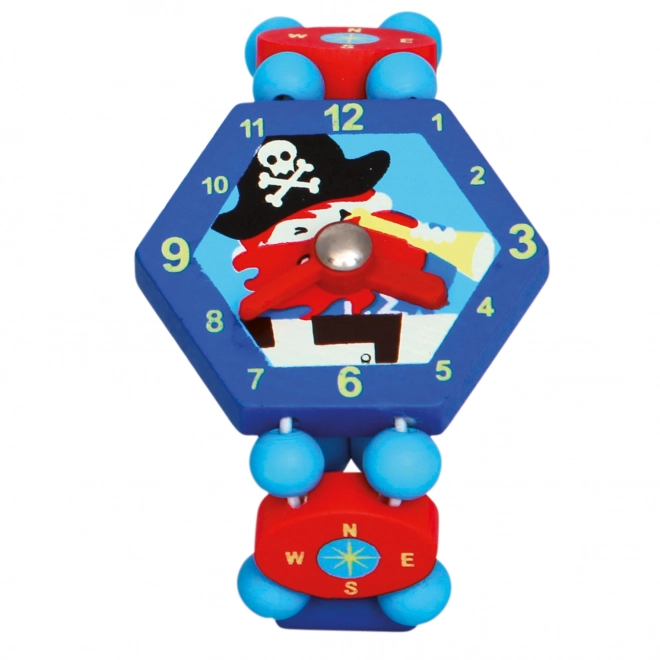 Bino Houten Horloge Piraat Blauw