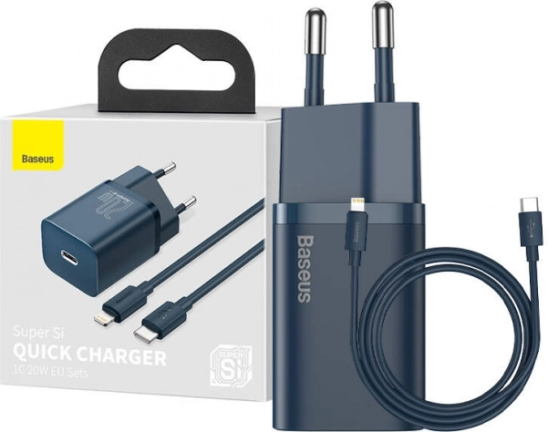 Baseus Super Si snellader 20 W met USB‑C + kabel USB‑C – Lightning 1 m (blauw)