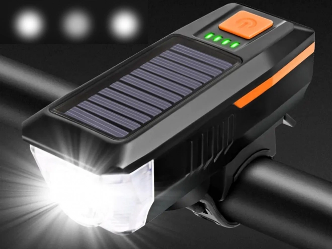 Voorlicht met LED voor fiets met zonne-oplaadfunctie en toeter
