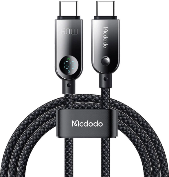 MCDODO USB‑C naar USB‑C kabel met LED‑display 60 W, 1,2 m, zwart