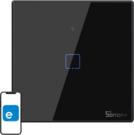 Slimme touch-schakelaar Wi‑Fi + RF 433 SONOFF T3 EU, 1‑kanaals, zwart