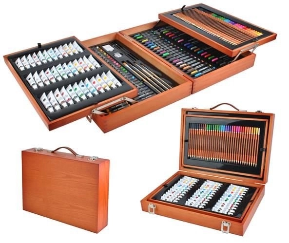 Grote set in houten koffertje voor kleine schilders 174 stuks