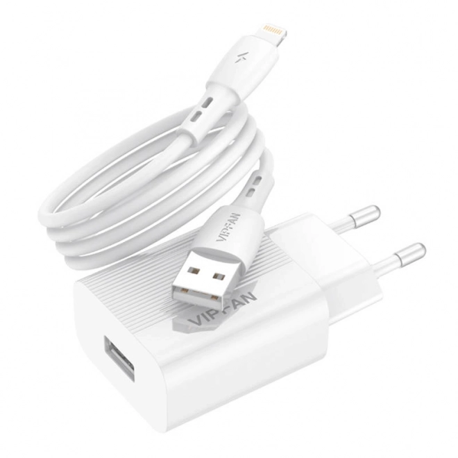 Netlader VFAN E01, 1x USB, 2,4A + Lightning-kabel (wit)