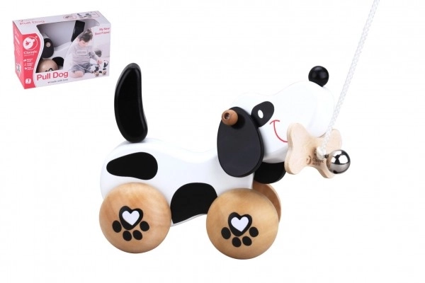 Hondje met bel trek houten doos 22x14x10cm 12m+