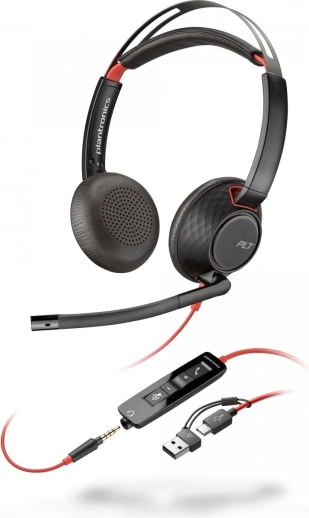 Stereofonische headset Poly Blackwire 5220 met USB‑C en adapter