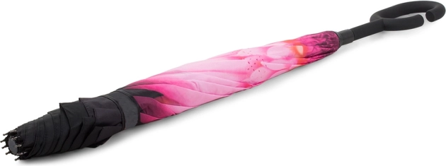 Paraplu met omgekeerd inklapmechanisme, stevige metalen draden en robuuste staande paraplu – roze