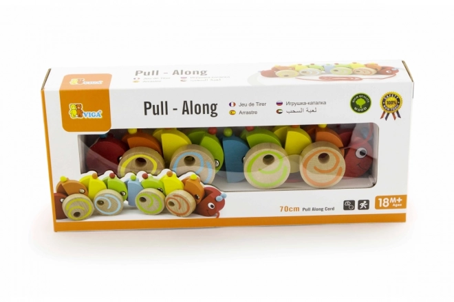 Houten trekfiguur rups
