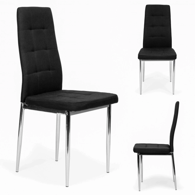 Set van 4 zwarte stoelen voor de woonkamer en eetkamer met verchroomde poten