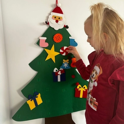 DIY vilten kerstboom met ornamenten 90 cm