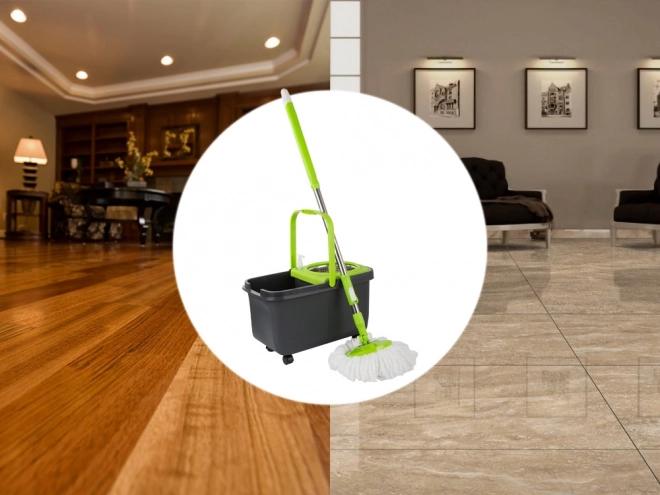 Roterende mop met 2 microvezelpads en doseeremmer