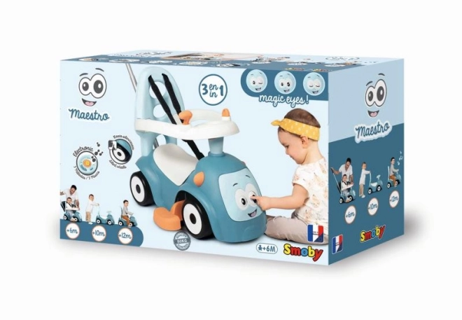 Loopfiets met geluiden en stuurstang Maestro 3in1 blauw