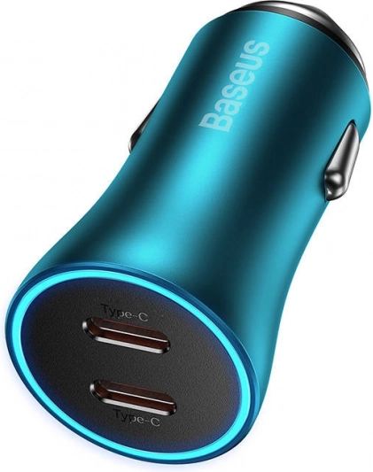 Autolader BASEUS Golden Contactor Pro, 2× USB‑C, 40 W, blauw